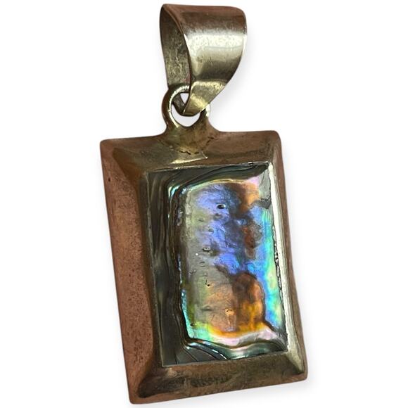 VTG Stamped MEXICO Silver-Tone Abalone Pendant Iridescent Rectangular - Picture 1 of 4